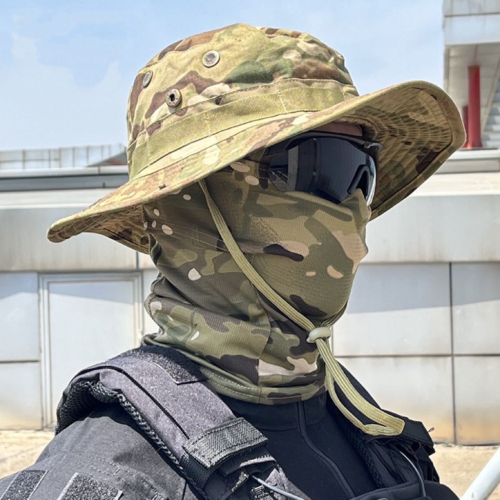 여성 남성 하이킹 낚시 Boonie 모자 야외 스포츠 태양 자외선 차단 목 얼굴 위장 조정 가능한 양동이 모자 및 마스크