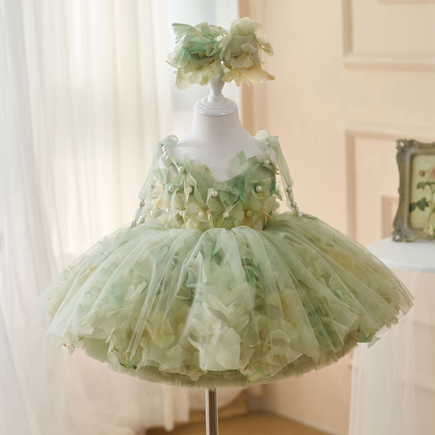 Jill Wish D053 belles robes de fille de fleur vert sauge avec bandeau perles pour bébé enfants mariage 1er anniversaire fête de concours