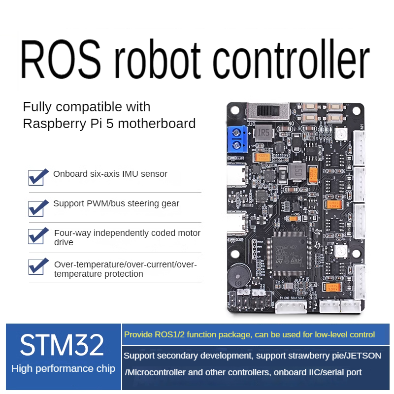 ROS2 RRC Lite Controller mit STM32 Netzteilprotokoll Integriertes IMU 4-Kanal-Encoder-Motorservo für Raspberry Pi 5 Roboter