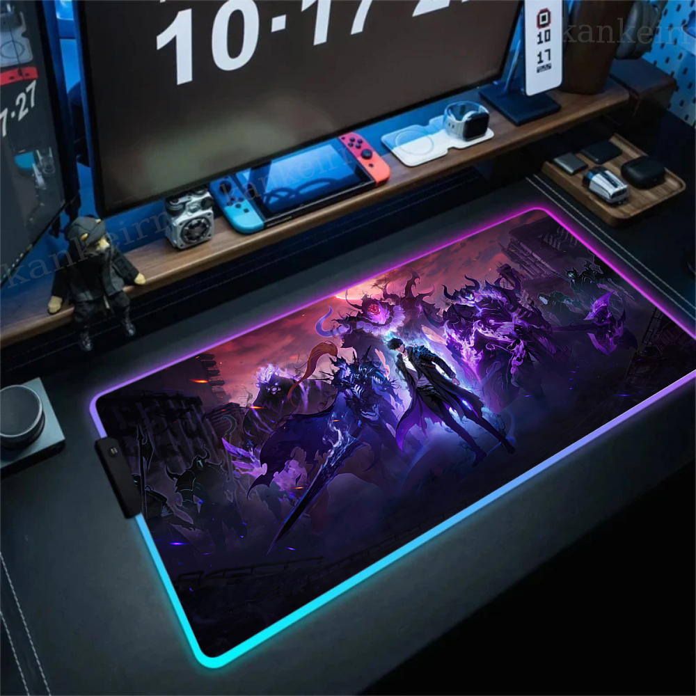 Bande dessinée chaude nivellement Solo Anime rvb Pc Gamer clavier tapis de souris tapis de souris LED brillant tapis de souris en caoutchouc ordinateur de jeu Mausepad