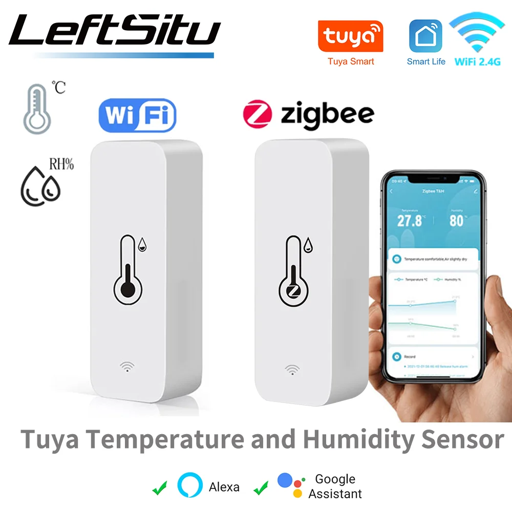 Tuya Zigbee-Sensor de temperatura y humedad WiFi, Monitor de aplicación remota para hogar inteligente var SmartLife, funciona con asistente de Google Alexa