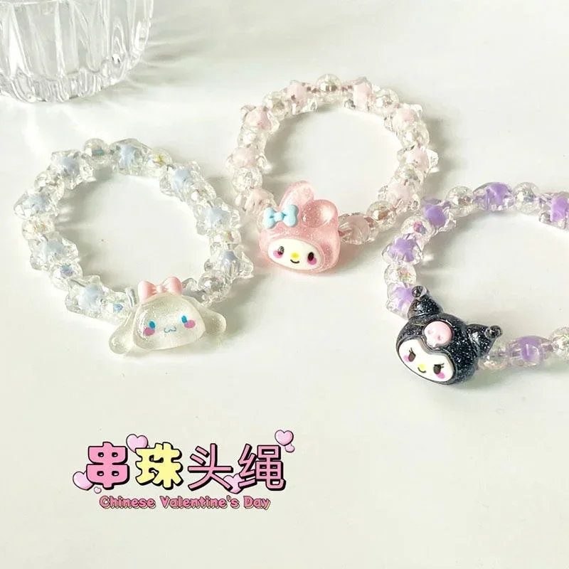 Sanrio 1 peça pulseira de cristal anime kuromi minha melodia cinnamoroll pulseira de casal de desenho animado presente de aniversário de menina