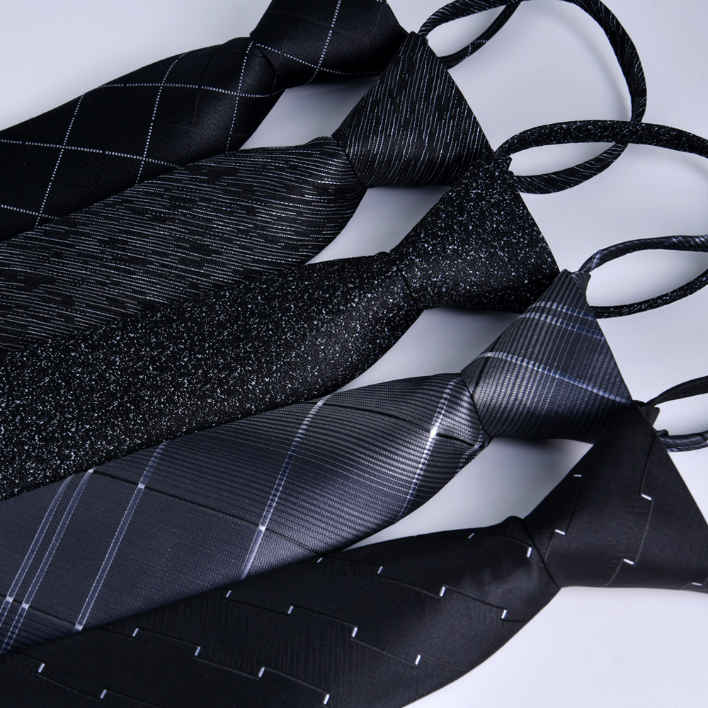 7cm Mens Tie Pre-tied Easy Wear Neck Tie Zipper Lazy Pre-tied Korean Style Stripes Dot Plaid Business Wedding Necktie