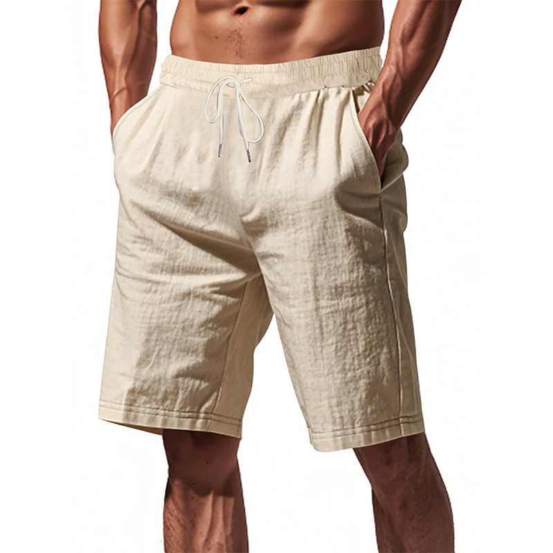 Pantaloncini di lino in cotone da uomo nuovi Pantaloni estivi maschili in lino tinta unita traspirante Pantaloncini da spiaggia Fitness Streetwear