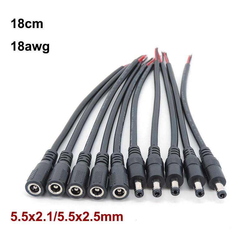 18 см 18awg 7A DC Мужской Женский Разъем питания Кабель 5,5x2,1 мм 5,5x2,5 мм Медный шнур для светодиодной ленты Камера 2,1 мм 2,5 мм