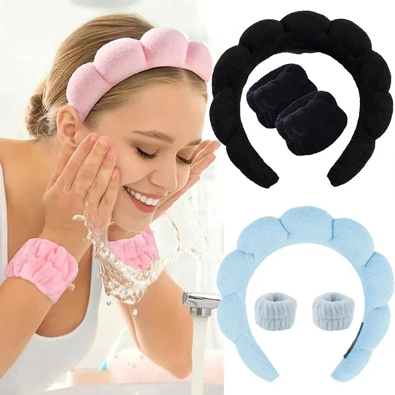 Juego de diadema para lavado con estilo, pulseras, Scrunchies, diadema de burbujas para Spa, maquillaje facial, ducha, cuidado de la piel, 3 uds.