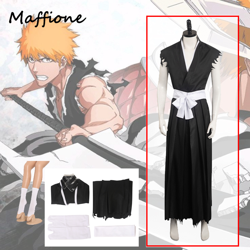 Setelan Cosplay Anime BLEACH Kurosaki Ichigo pria kostum pakaian pria mantel panjang hitam atasan Set sabuk pakaian pesta karnaval Halloween
