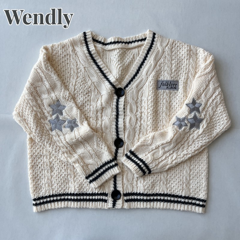 Cardigan folclore bege feminino carta remendo com estrela bordado camisola de malha feminino inverno outono casual cardigans de grandes dimensões