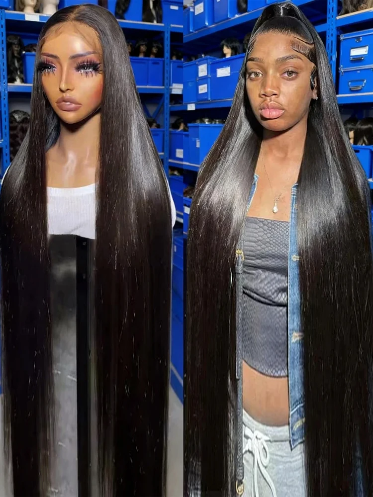 Silky Straight Glueless Wigs Preplucked 13x6 Lace Front Wigs Human Hair Pre Plucked 40 42 Inch Bone Straight Human Hair Wig 300% Density 13x4 HD Lace Frontal Wigs for Women Natural Black Raw Virgin Vietnamese Free Part Invisible Swiss Hd Lace Full Wigs