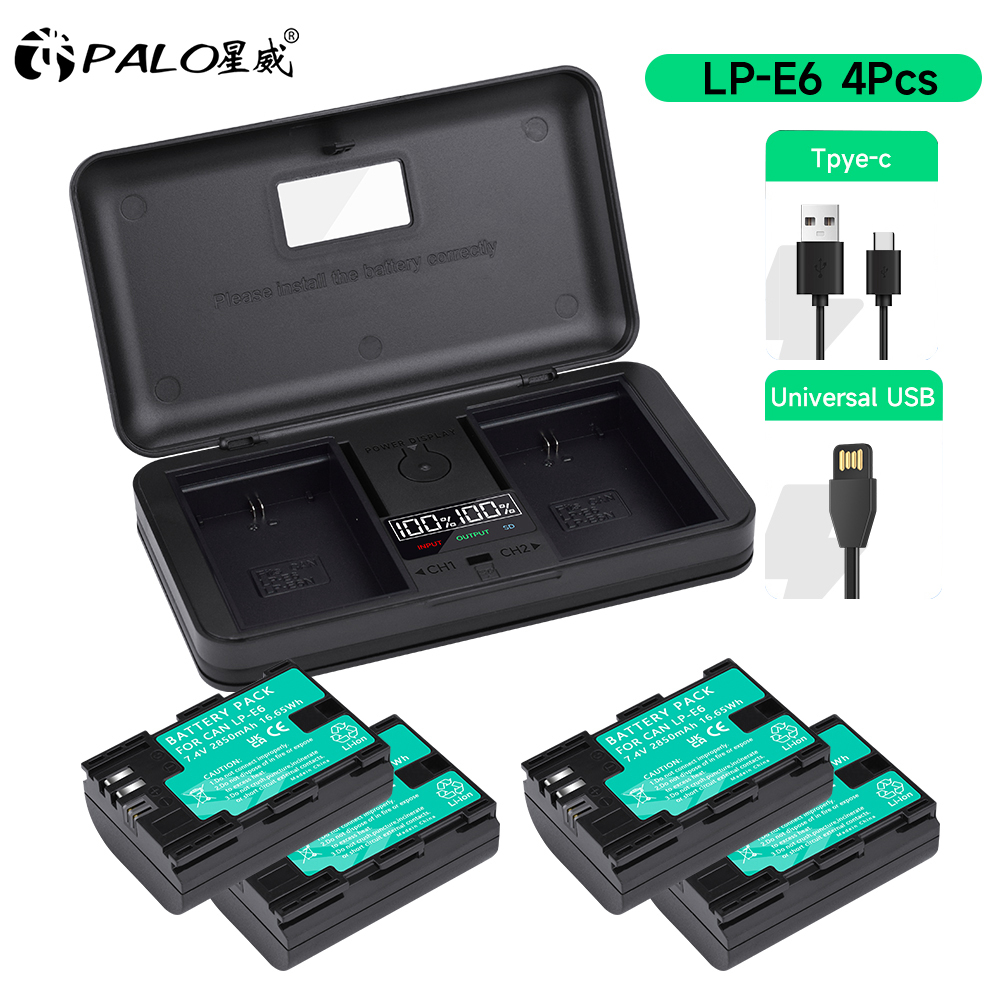 2850mAh LP E6 LPE6 LP-E6 E6N Batteria + LCD Doppio Caricatore per Canon EOS 6D 7D 5D Mark II III IV 5D 60D 60Da 70D 80D 90D 5DS R5 R6