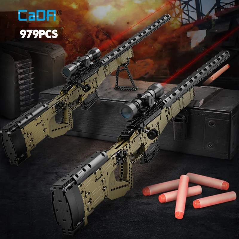 Cada 979 Uds. Arma militar de policía técnica urbana Rifle de francotirador bloques de construcción WW2 para Rifle de asalto ladrillos juguetes para niños regalos