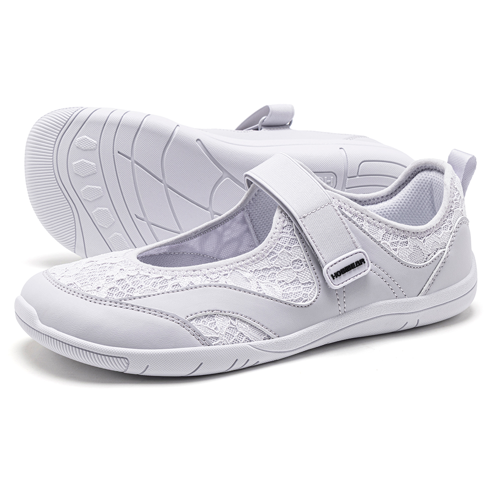 HOBIBEAR Zapatos planos de ballet para mujer, estilo barefoot, con cierre de velcro, puntera ancha, malla floral, tipo Mary Jane