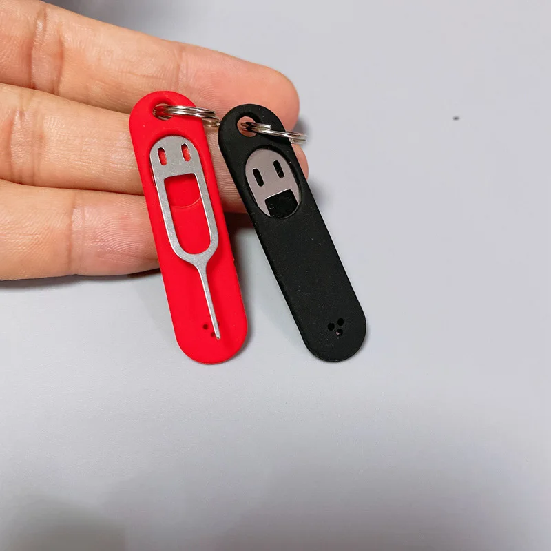 1pcs Silicone SIM Card Fetchers Portátil Chaveiro Celular Tablet Aço Inoxidável Remoção Agulha Dedal Anti-perdido Chaveiro