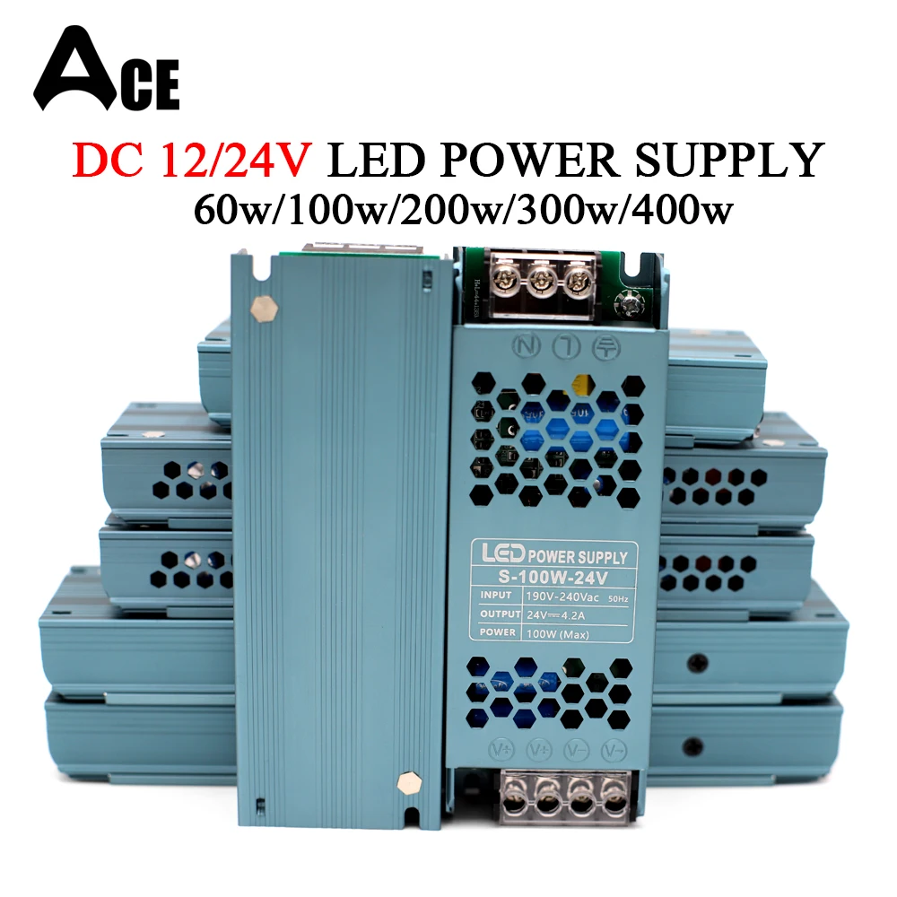 Alimentation LED Ultra fine, transformateurs d'éclairage DC 12V 24V, 60W 100W 200W 300W 400W, pilote de convertisseur AC190-240V pour bandes