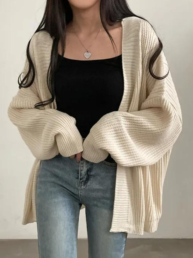 Zoki Harajuku cárdigan de gran tamaño para mujer, suéter informal holgado de viento perezoso, Tops coreanos Vintage de manga larga para mujer, cárdigan de diseño Simple