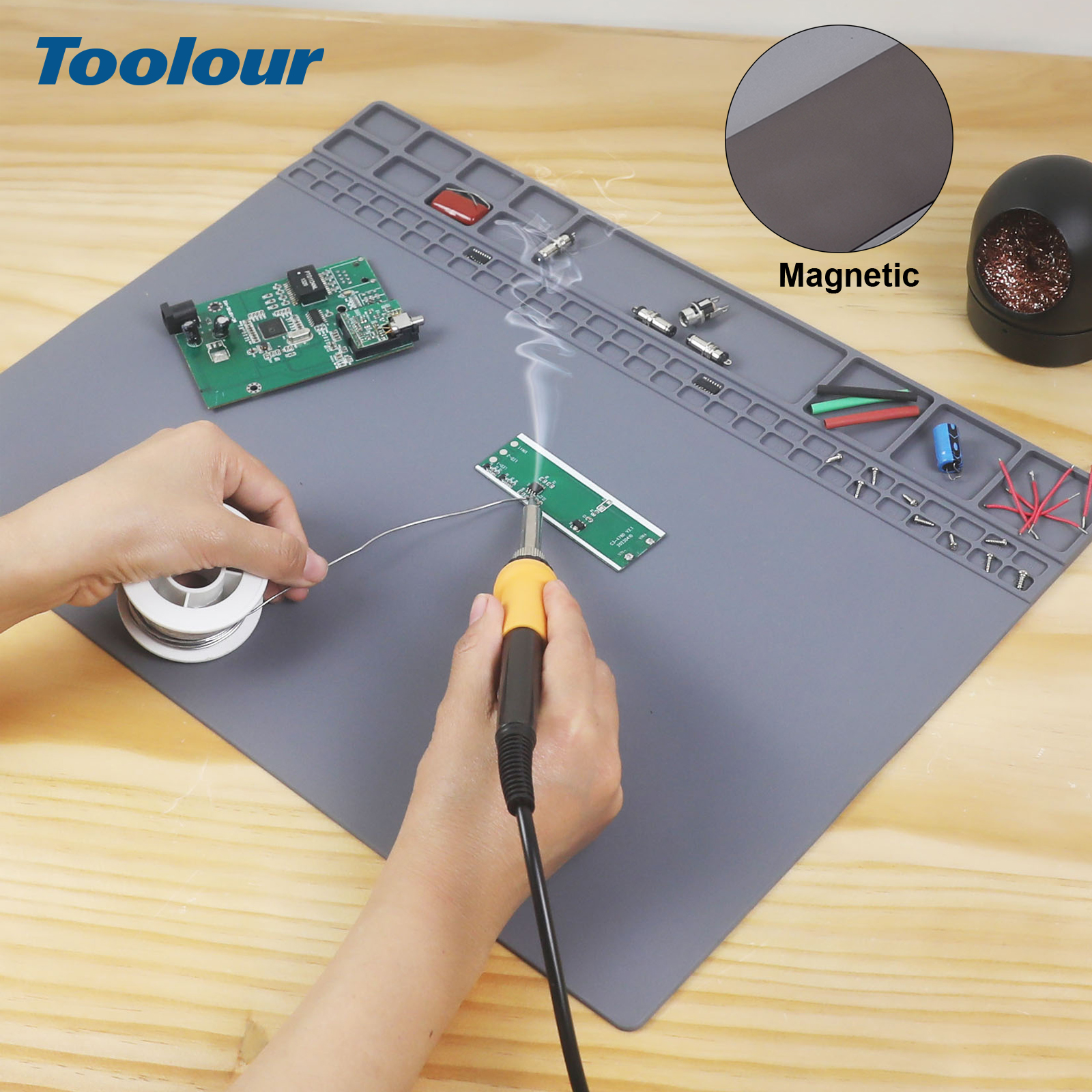 Toolour hittebestendige siliconen soldeermat magnetische elektronische reparatiewerkmat voor BGA en pistool soldeerbout, werkbank