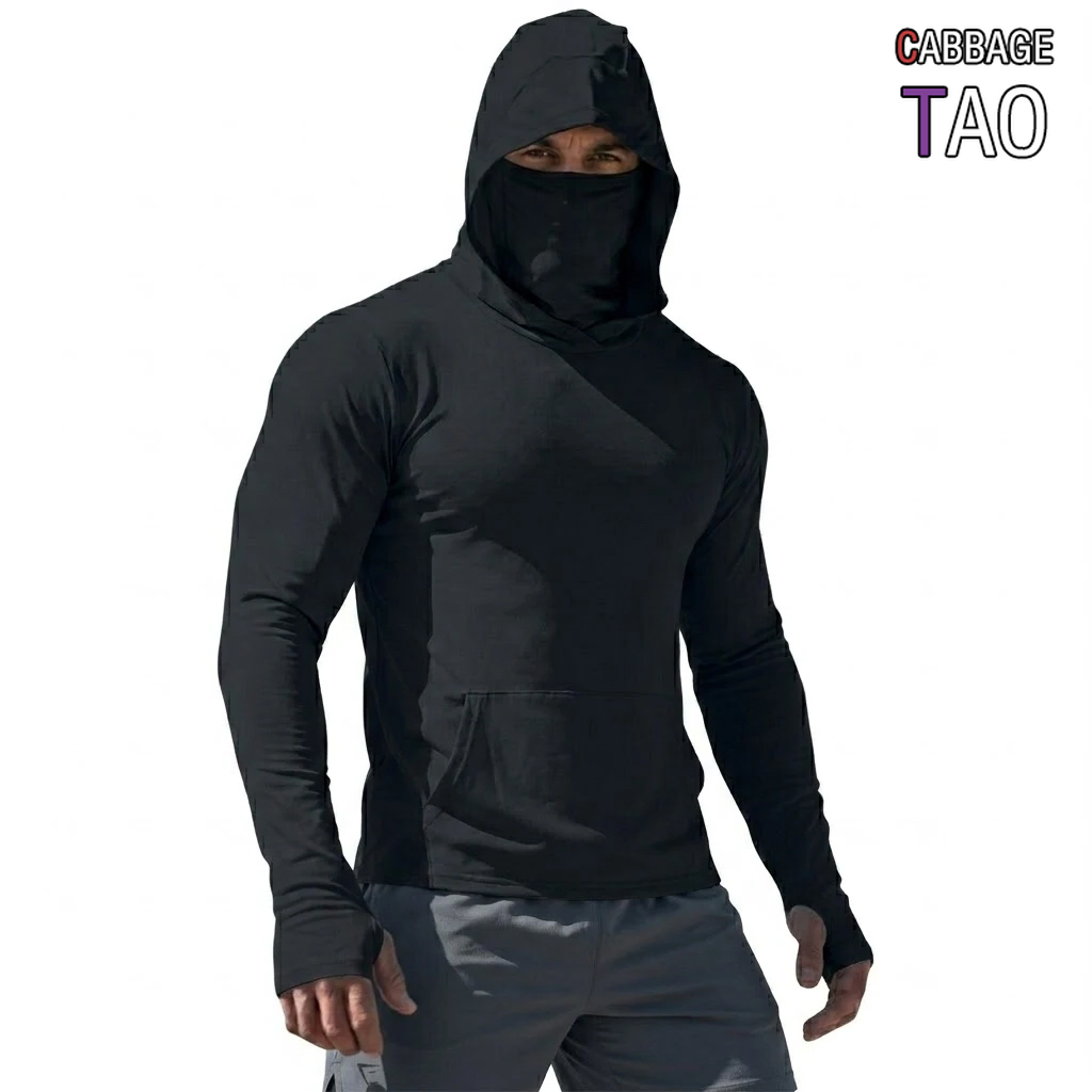Haut à capuche à manches longues UPF50+ pour homme, séchage rapide, protection solaire, en soie glacée, décontracté, pour la course et les sports de plein air