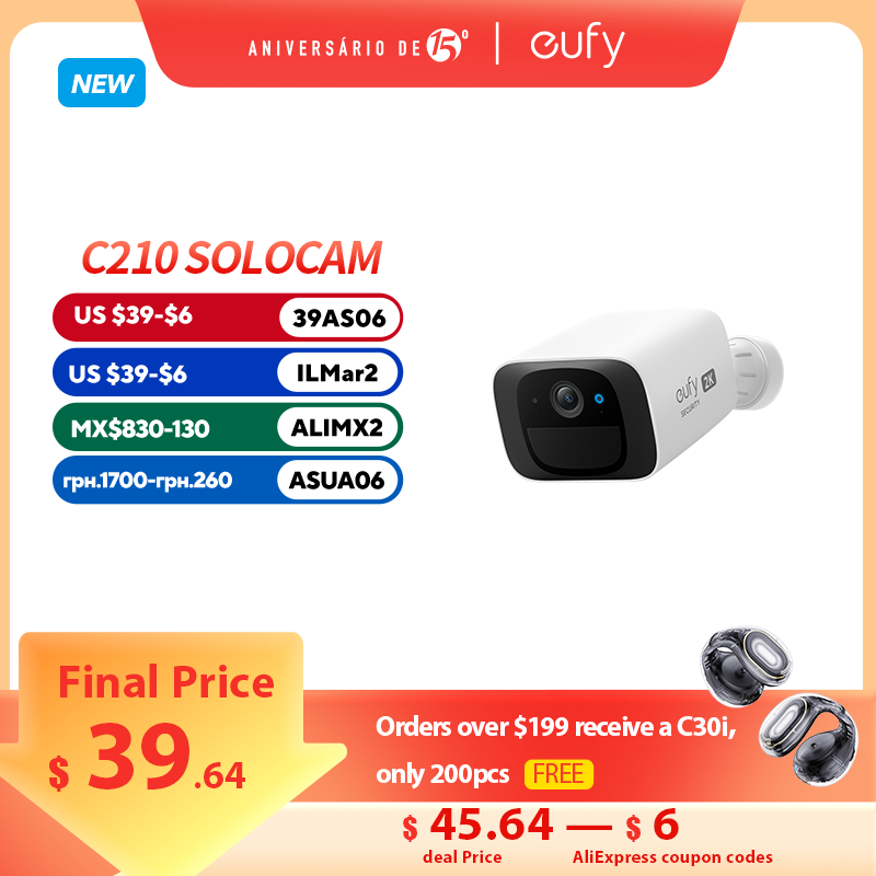 eufy Security C210 SoloCam Telecamera esterna wireless Risoluzione 2K Nessuna tariffa mensile Telecamera Wi-Fi wireless Telecamera di sorveglianza stradale