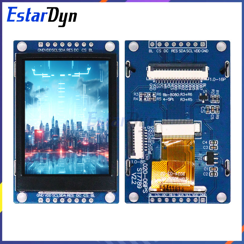 Estardyn ‌   2,0 inch 240x320 full colour TFT LCD-displaymodule met ST7789-controller, SPI/parallelle interface