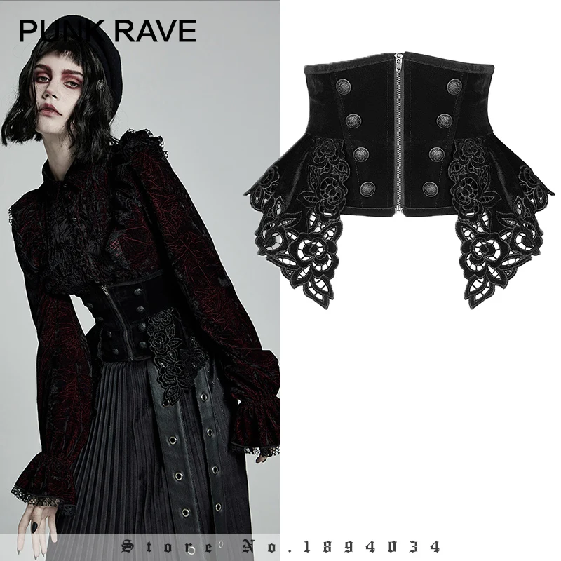 PUNK RAVE Korset Beludru Wanita, Ikat Pinggang Hitam Gotik Cantik Retro Aksesori Ramping Tubuh