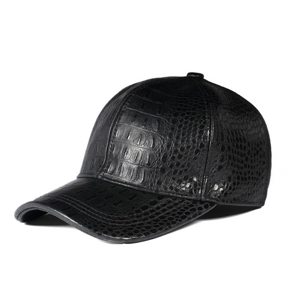 Nueva primavera sombrero de hombre de cuero genuino lengua de pato piel de oveja ocio al aire libre gorras de béisbol moda patrón de cocodrilo Chaepu