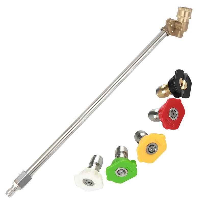 Bacchetta di prolunga per idropulitrice con adattatore accoppiatore girevole da 180 gradi e ugelli a connessione rapida a 5 angoli