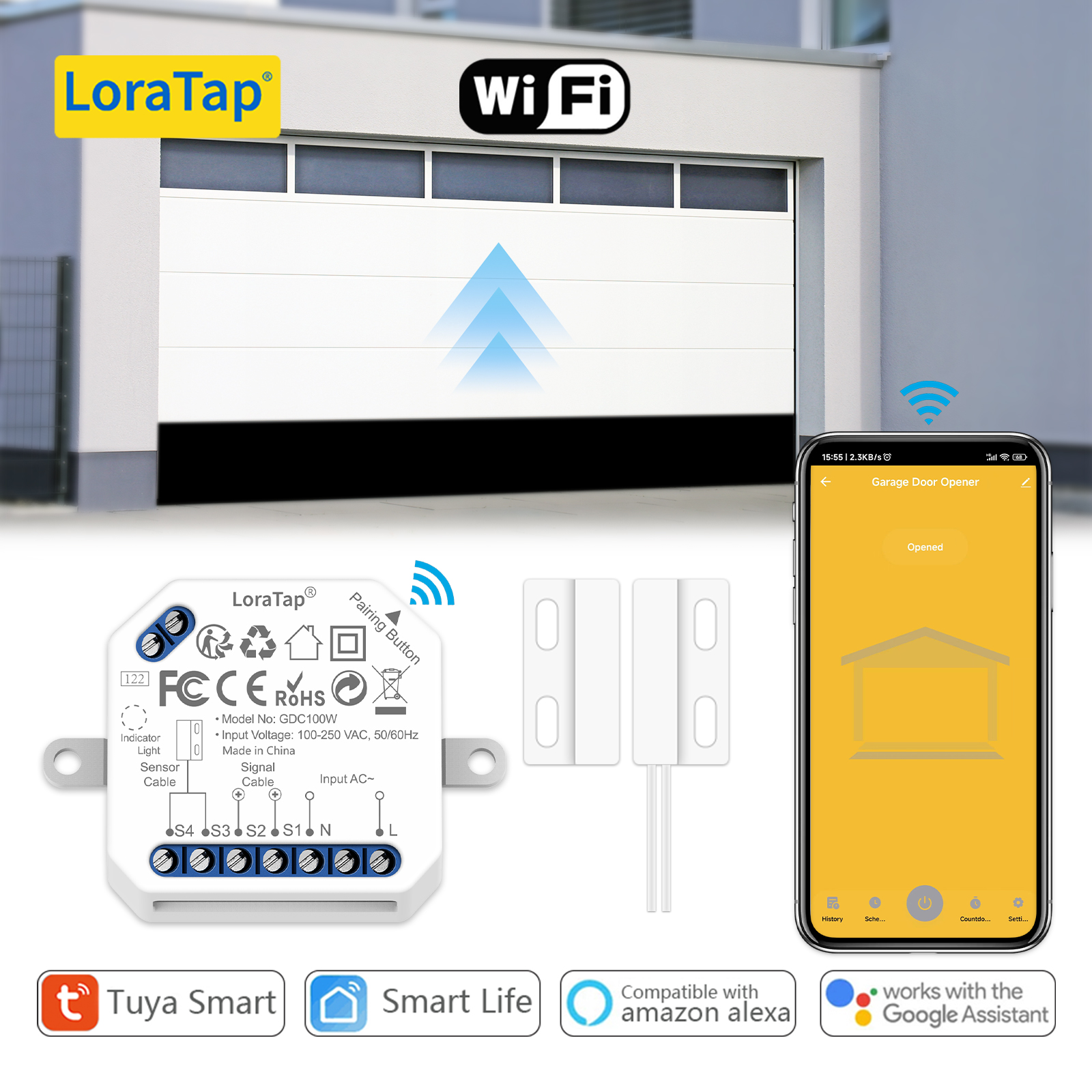 Loratap tuya vida inteligente abridor de porta da garagem controlador interruptores contato seco sistema alarme segurança trabalho google assistente alexa
