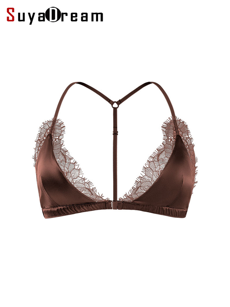SuyaDream,Women Silk Bras,  93%Silk 7%Spandex, Triangle Cup, Wire Free, Front Closure, Thin Padded Bra, 2026 New Cozy Intimates