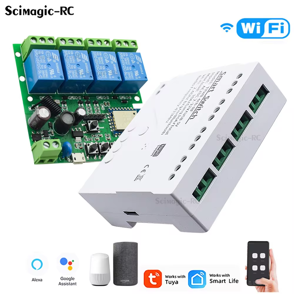 4CH Tuya Wifi Relay Smart Wireless 433 Módulo de interruptor de control remoto 7-32V 85-250V 220V 110V 2200W 10A DIY Light Motor Receiver para Alexa