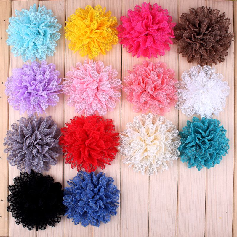 120 pcs/lot 4 "14 Warna Hot Sale Ballerina Padat Renda Bunga Untuk Gadis Rambut Aksesoris Buatan Fabric Bunga Untuk bando