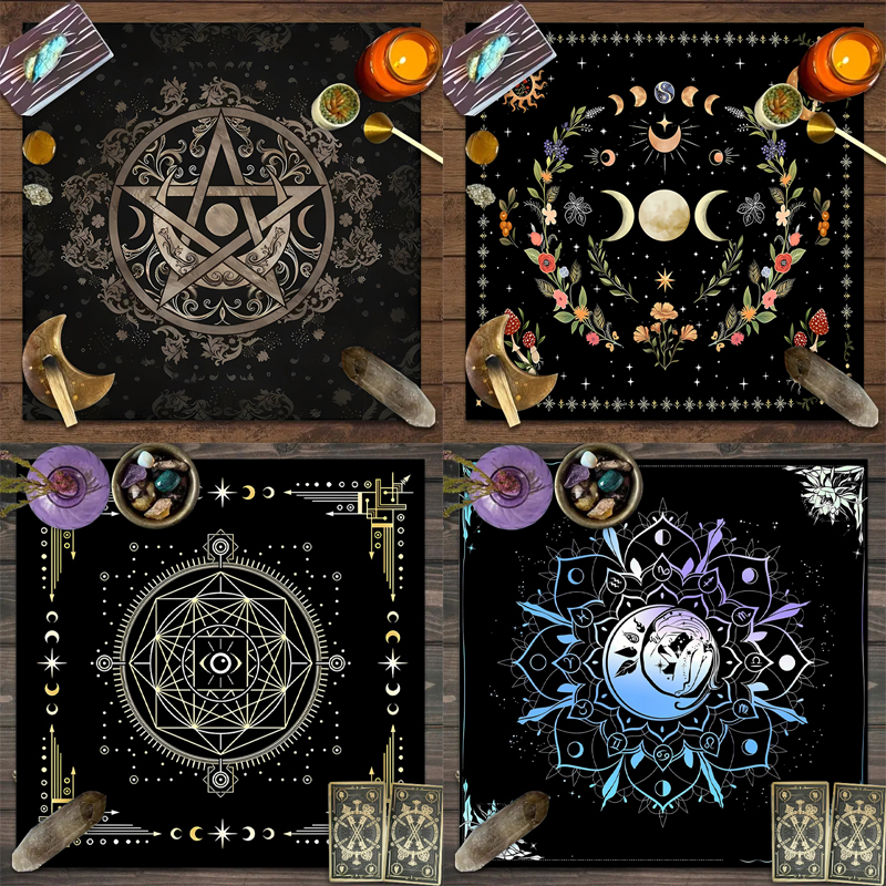 1 tovaglia per tarocchi, stoffa per altare, fasi lunari, sole, cielo stellato, fiori, stregoneria, oggetti di scena per la decorazione del ritual dell'altare