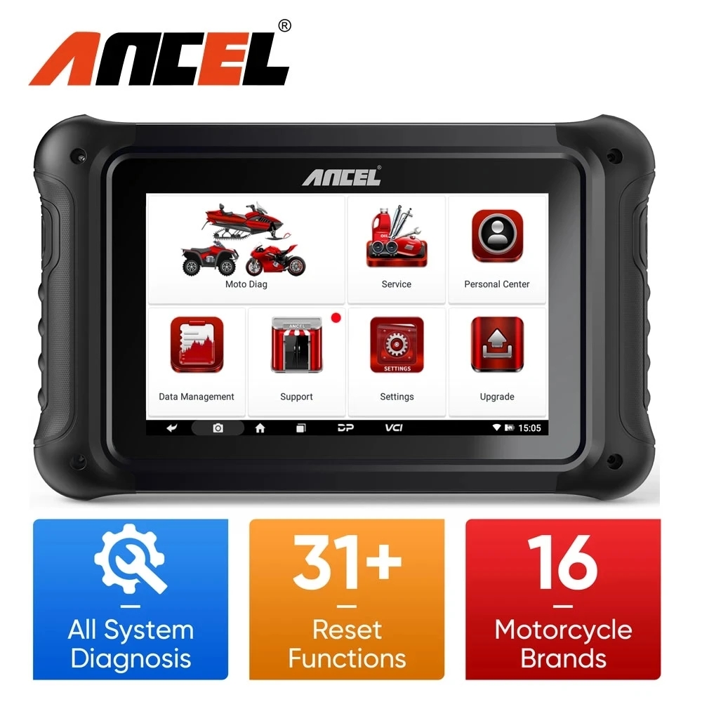 ANCEL MT700 OBD2 Pemindai Sepeda Motor Alat Diagnostik Sistem Penuh Reset Oli ABS Pendarahan ECU Coding Tes Aktif untuk Sepeda Motor