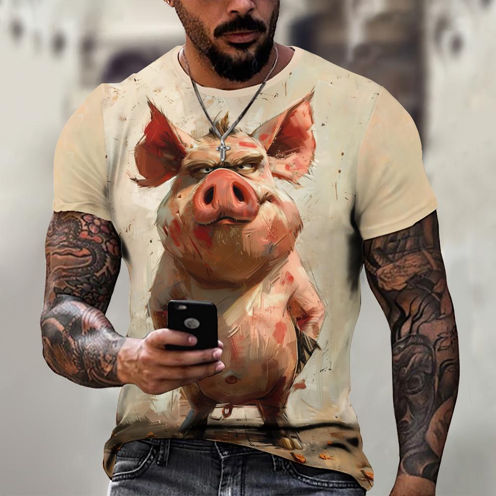 Camiseta con estampado de animales Angry para hombre, ropa informal de manga corta a la moda, ropa de calle de gran tamaño, camisetas de cuello redondo, Verano