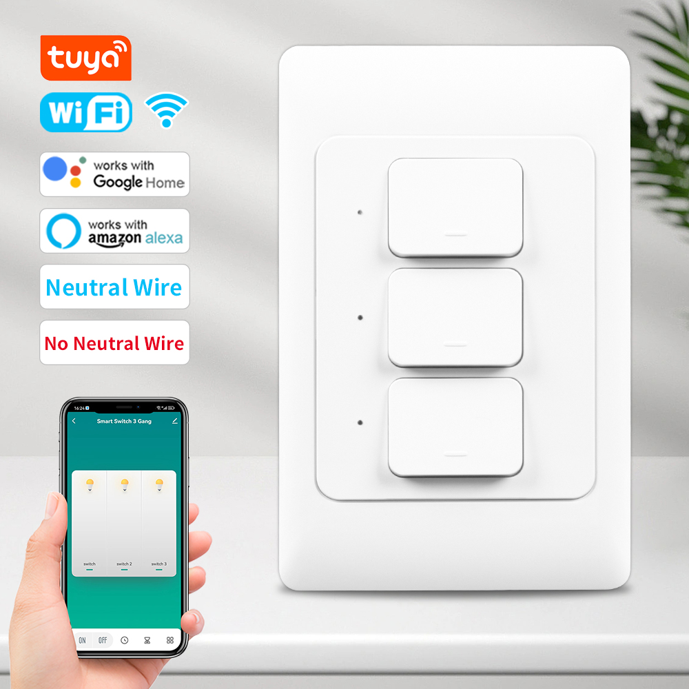 Tuya WiFi Smart Wand Licht Schalter Kein Neutral Draht & Neutral Draht Push Button Physikalische Licht Schalter US/AU für Alexa Google Hause