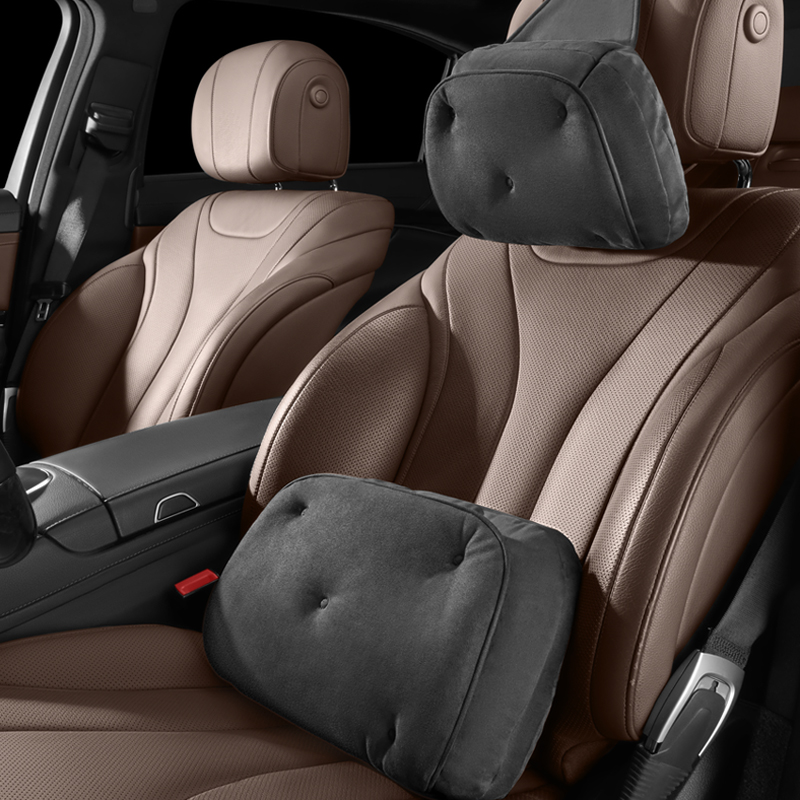 2 Buah Bantal Leher Mobil dan Penyangga Pinggang untuk Istirahat Kepala, Relaksasi Punggung Bawah, Bahan Memori Bernapas, Pelindung Perjalanan, Perlengkapan Mobil Universal