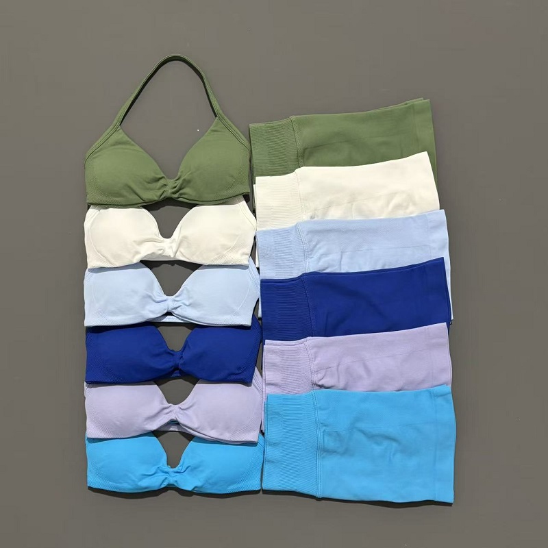 Conjunto deportivo de 2 piezas para gimnasio, sujetador de tiras, ropa interior de Yoga, mallas deportivas cortas, ropa deportiva para correr en bicicleta, conjunto de Yoga sin costuras para mujer