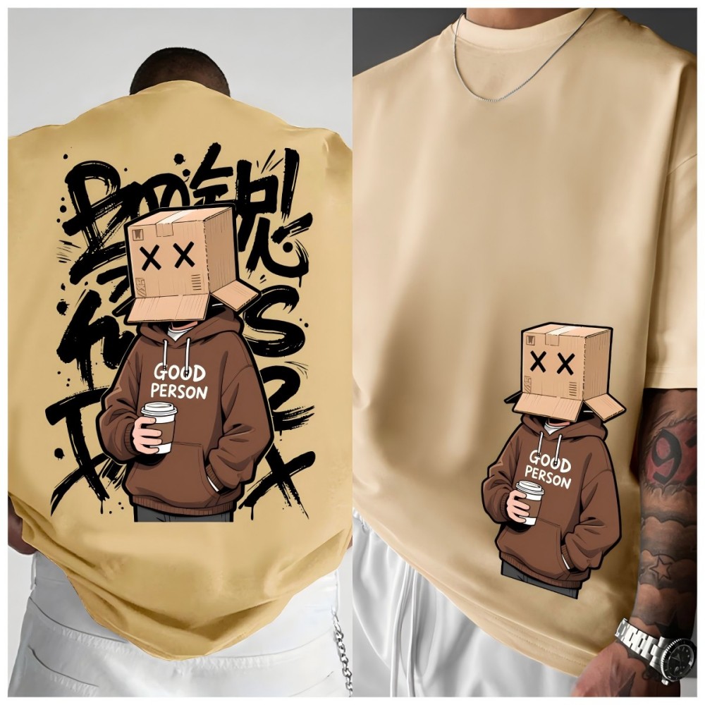 American Summer Herren-T-Shirt mit Cartoon-Charakter-Buchstaben-Graffiti-Druck, bequem und atmungsaktiv, Rundhals-T-Shirt, Outdoor-Street-Top