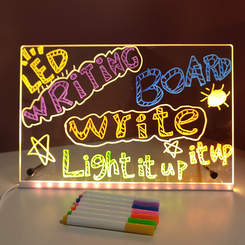 LEDノートボードDIYアクリルナイトライト7本ペン付き描画ボード充電式RGB消せるペイントボード子供誕生日プレゼント
