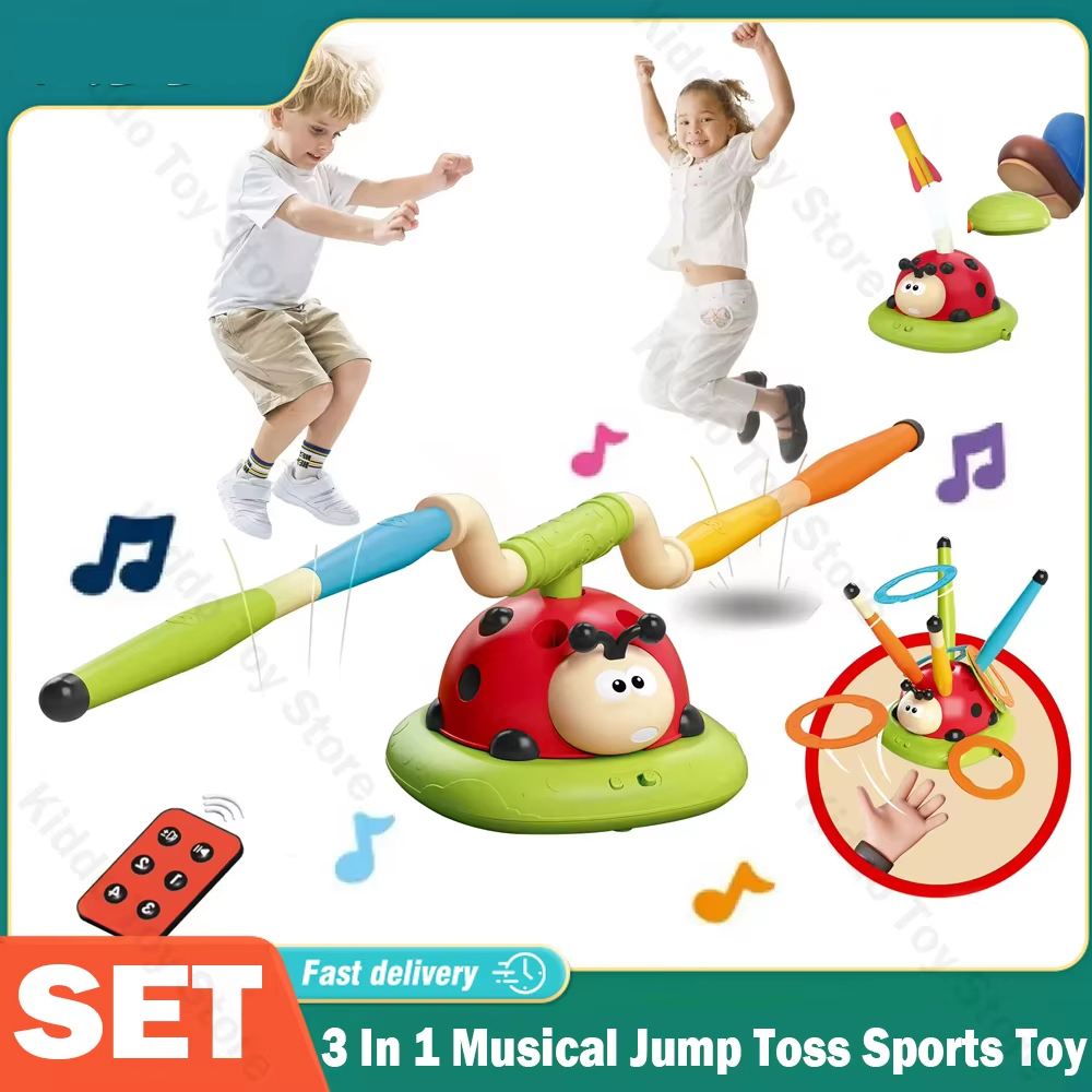 ดนตรีกระโดดโยนของเล่นเพื่อการศึกษากีฬาความบันเทิง Ladybug 3 ใน 1 Multifunctional ทนทานข้ามเชือกกลางแจ้ง Somatosensory