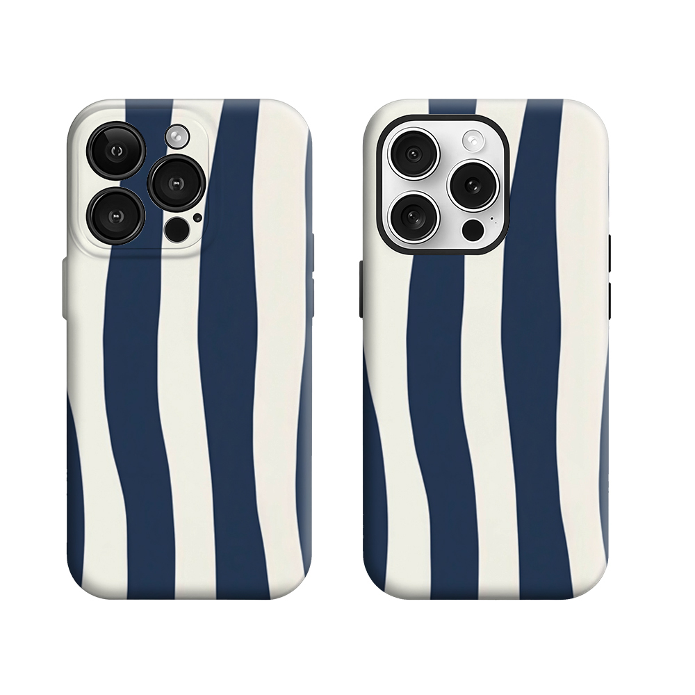 Phone Case for iPhone 17 16 15 14 13 12 11 X XS XR XSMAX 7 8 Air Pro Max Plus Luxury Double-layer Back Cover Navy Wavy Stripes