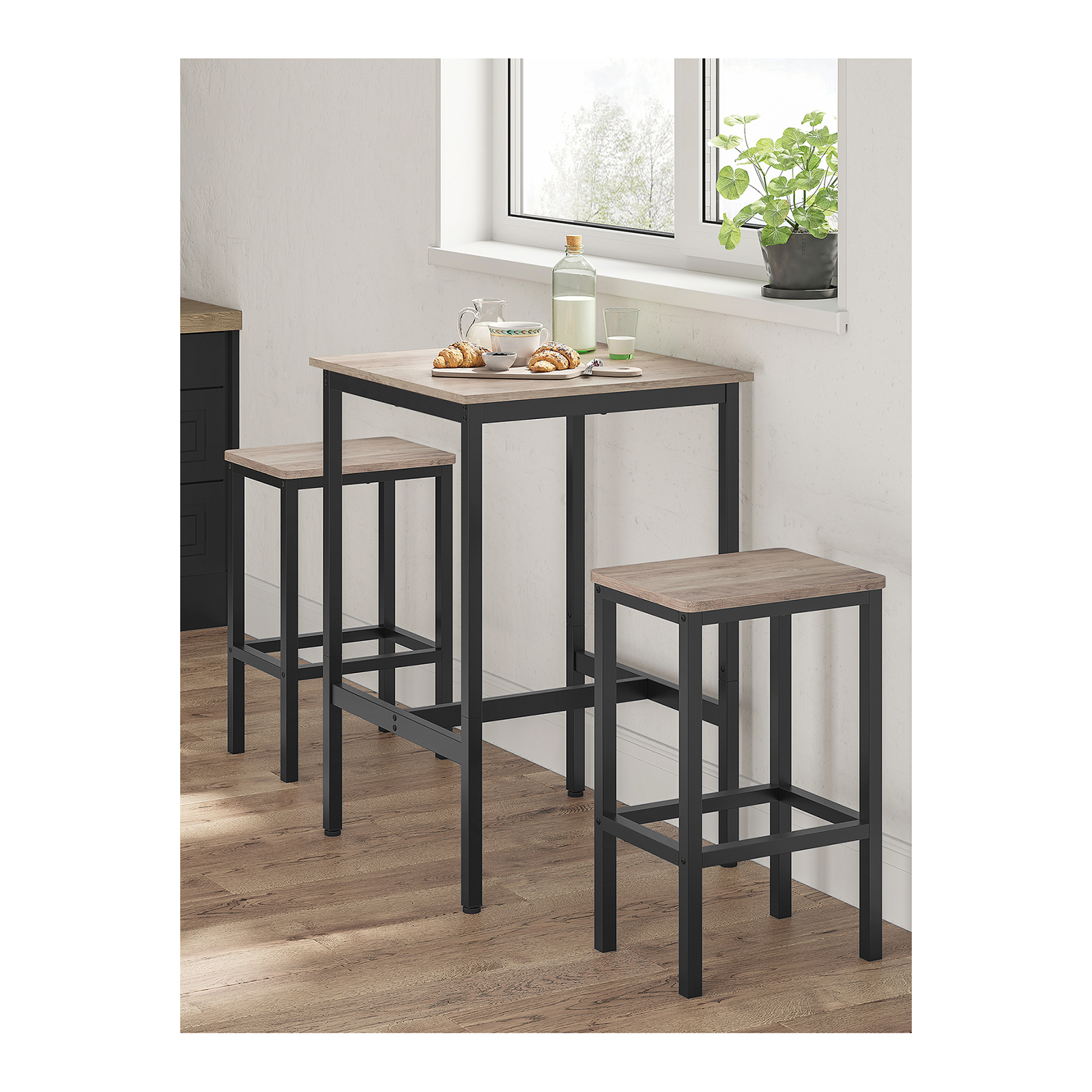 VASAGLE Square Breakfast Bar Table, Heavy-Duty Steel Frame, 60 x 60 x 92 cm, Easy Assembly, Kitchen Living Room,Industrial Style