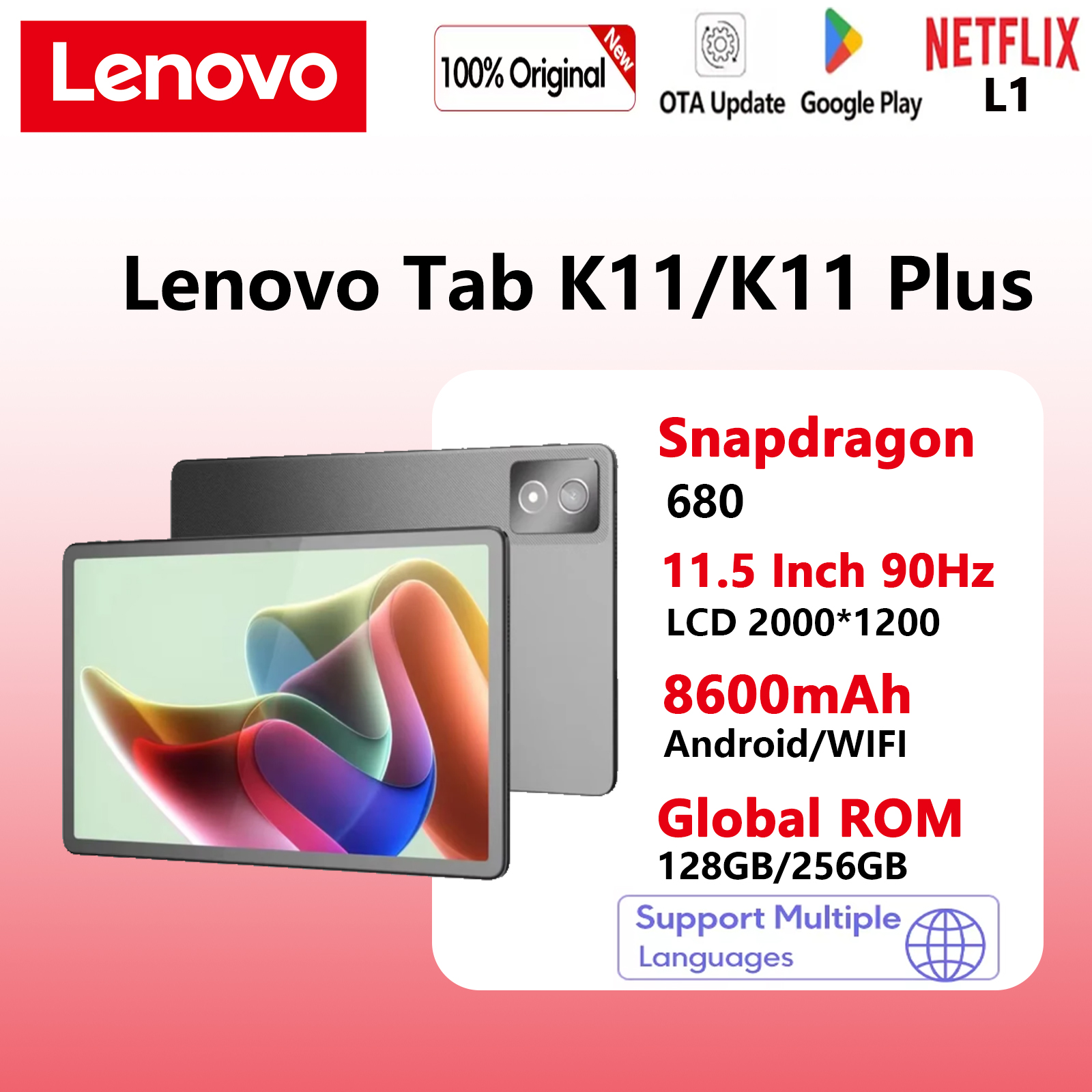 グローバル Lenovo K11/Plus タブレット WIFI バージョン 11.5 インチ Snapdragon 680 プロセッサー 8+256G /6+128 グローバルファームウェア GPS 8600mAh Android14
