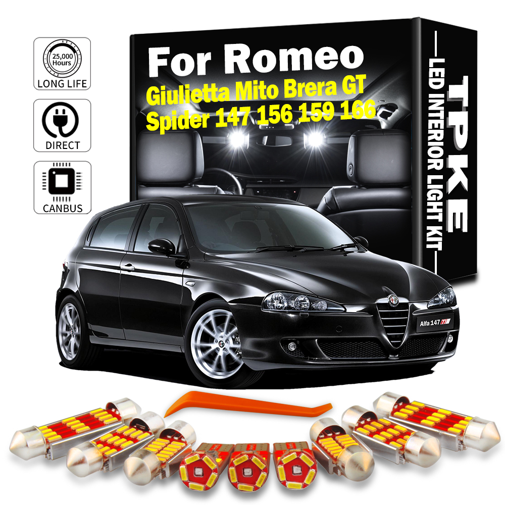 TPKE Canbus Kit Lampu Kotak Sarung Tangan Bagasi Peta Kubah Interior LED Mobil untuk Alfa Romeo Giulietta Mito Brera GT Spider 147 156 159 166