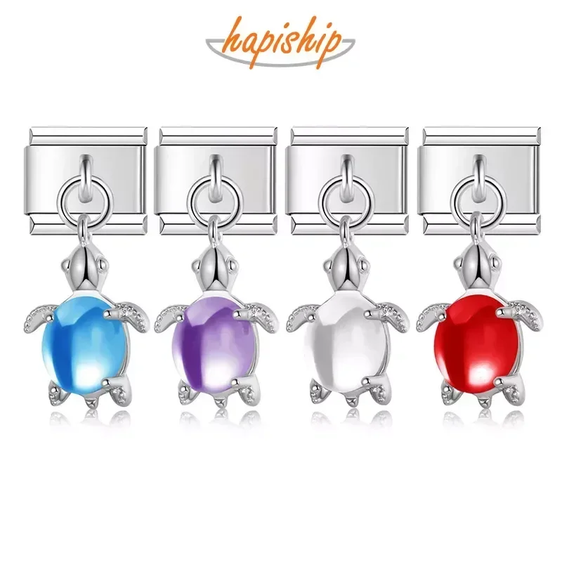 Hapiship 2024 moda nova linda tartaruga charme link italiano caber 9mm pulseira de aço inoxidável fazendo jóias diy dj814