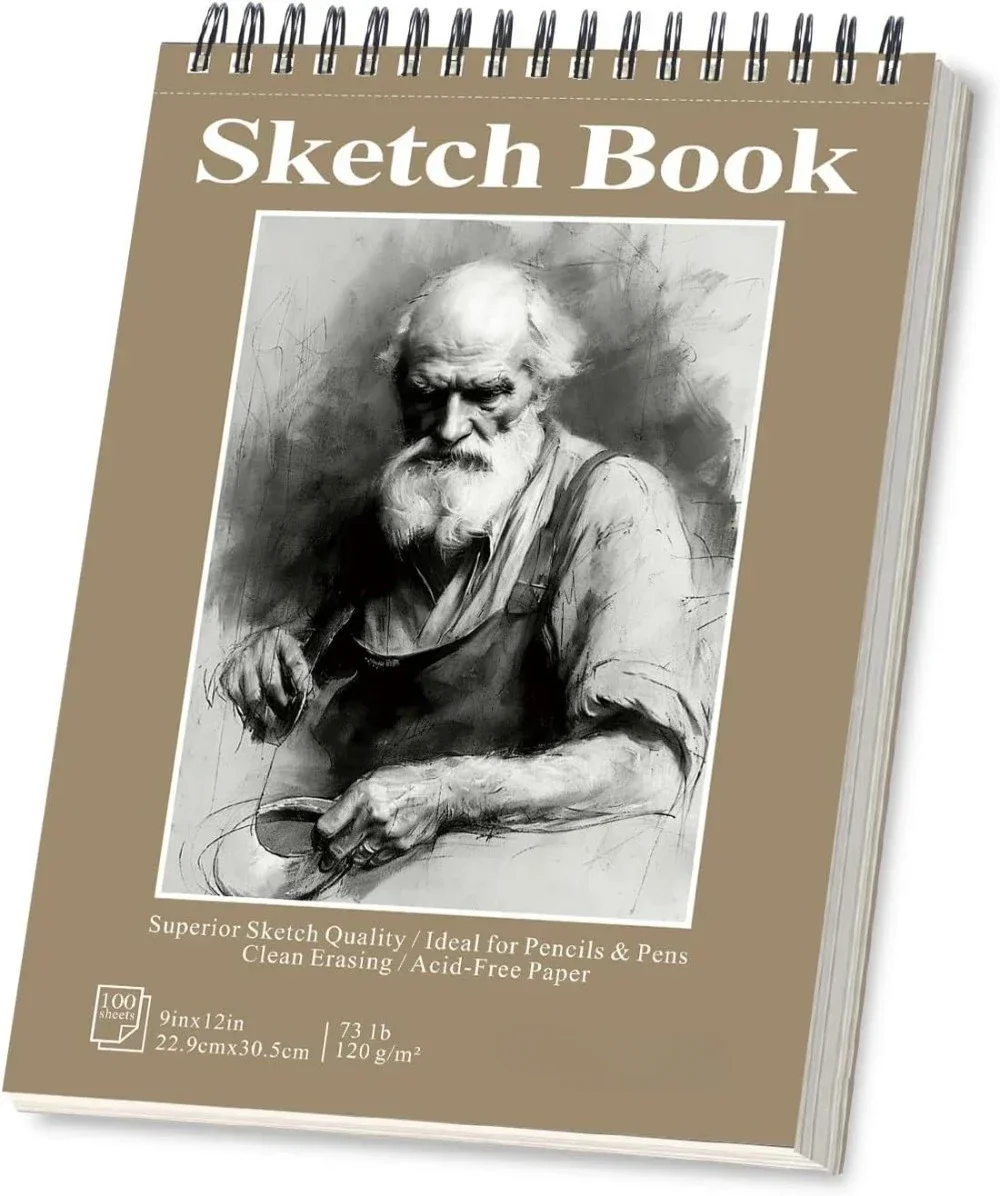 Skizzenbuch – 9"x12" Zeichenbrett mit Spiralbindung, 1 Packung mit 100 Blatt, säurefreies Papier – perfekt zum Zeichnen von Skizzenbüchern für Kinder
