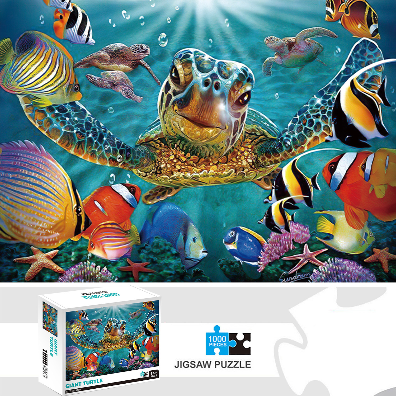 1000 ชิ้น Ocean เต่ายักษ์จิ๊กซอว์ปริศนาตกแต่งบ้านผู้ใหญ่ปริศนาเกมครอบครัวสนุกชั้นปริศนาของเล่นเพื่อการศึกษาสําหรับเด็ก