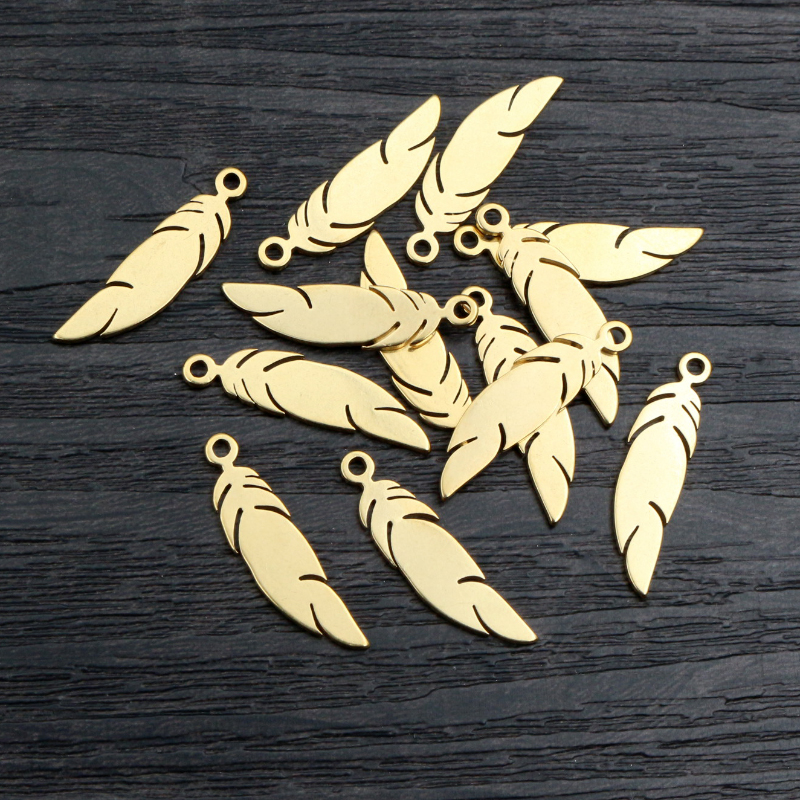 10Pcs 25X6Mm 316 Rvs Vergulde Feather Charms Hanger Voor Ketting Diy Sieraden Maken Bevindingen ambachtelijke Accessoires