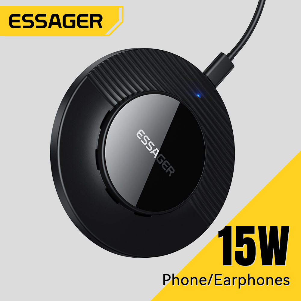 Essager 15W draadloze oplader voor iPhone 17 16 15 14 13 12 Airpods draadloos oplaaddock voor Samsung Xiaomi Huawei telefoonoplader