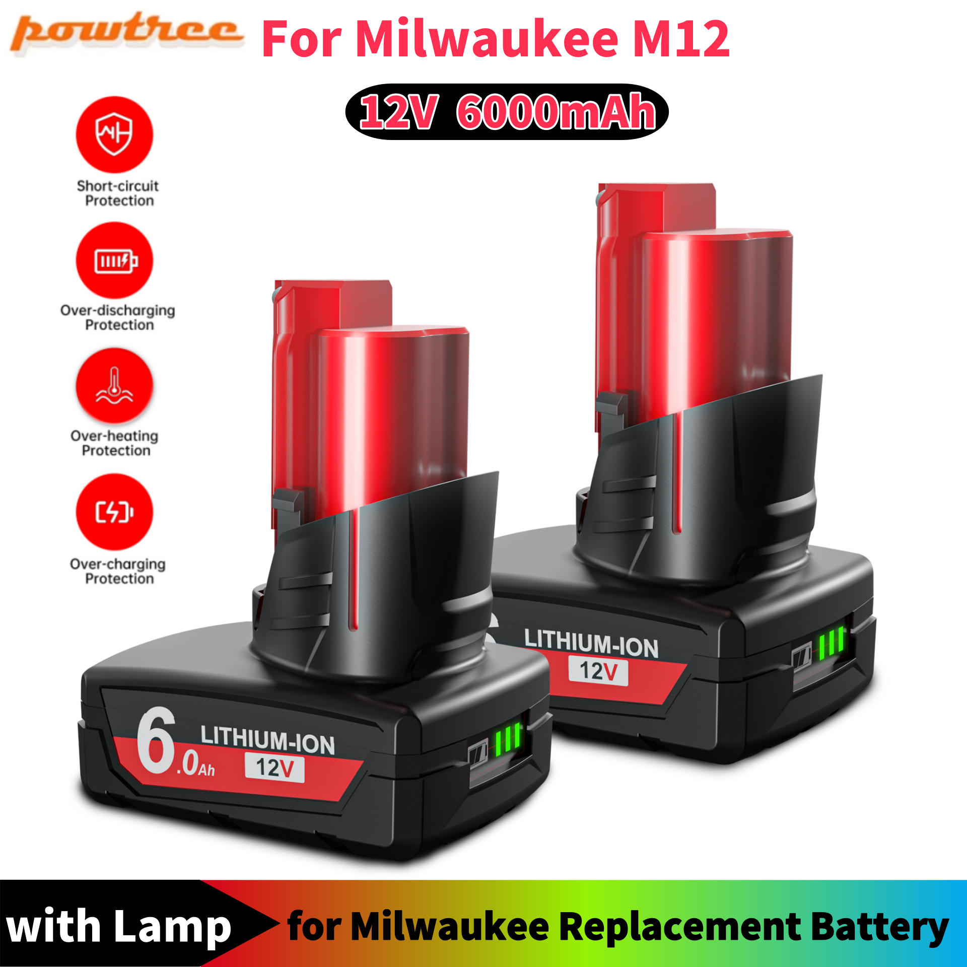 Для Milwaukee M12 аккумулятор 12 В 6,0 Ач аккумуляторная батарея с подсветкой для Milwaukee M12 Tool 48-11-2402 48-11-2411 48-11-2401