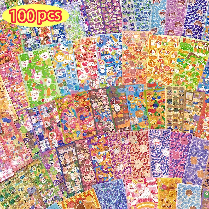 Journamm 20/50/100pcs Kawaii เกาหลีสติกเกอร์กันน้ํา PET DIY Goo การ์ดตกแต่ง Scrapbooking เด็ก Collage เลเซอร์สติกเกอร์น่ารัก
